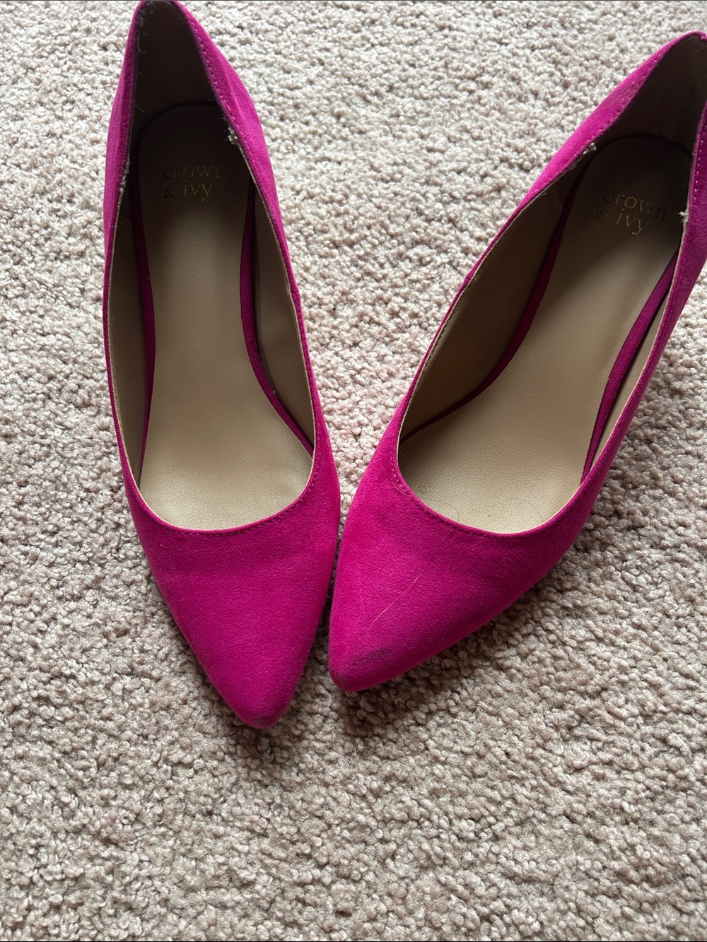 crown & ivy Magenta suede Pointed Toe Heels